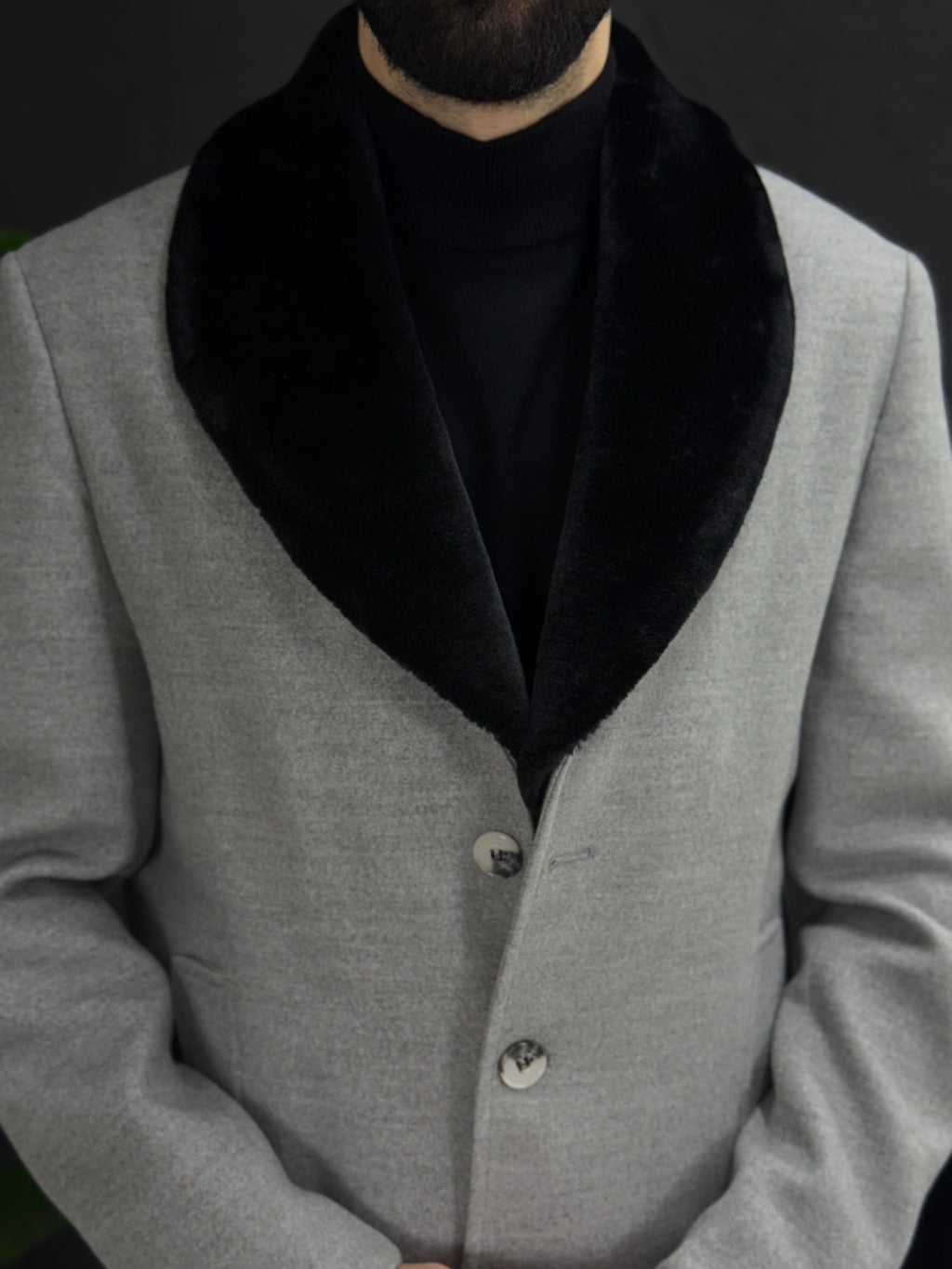 Klasik Körüklü yaka kısa kaşe kaban üç düğmeli kalıp Slim fit