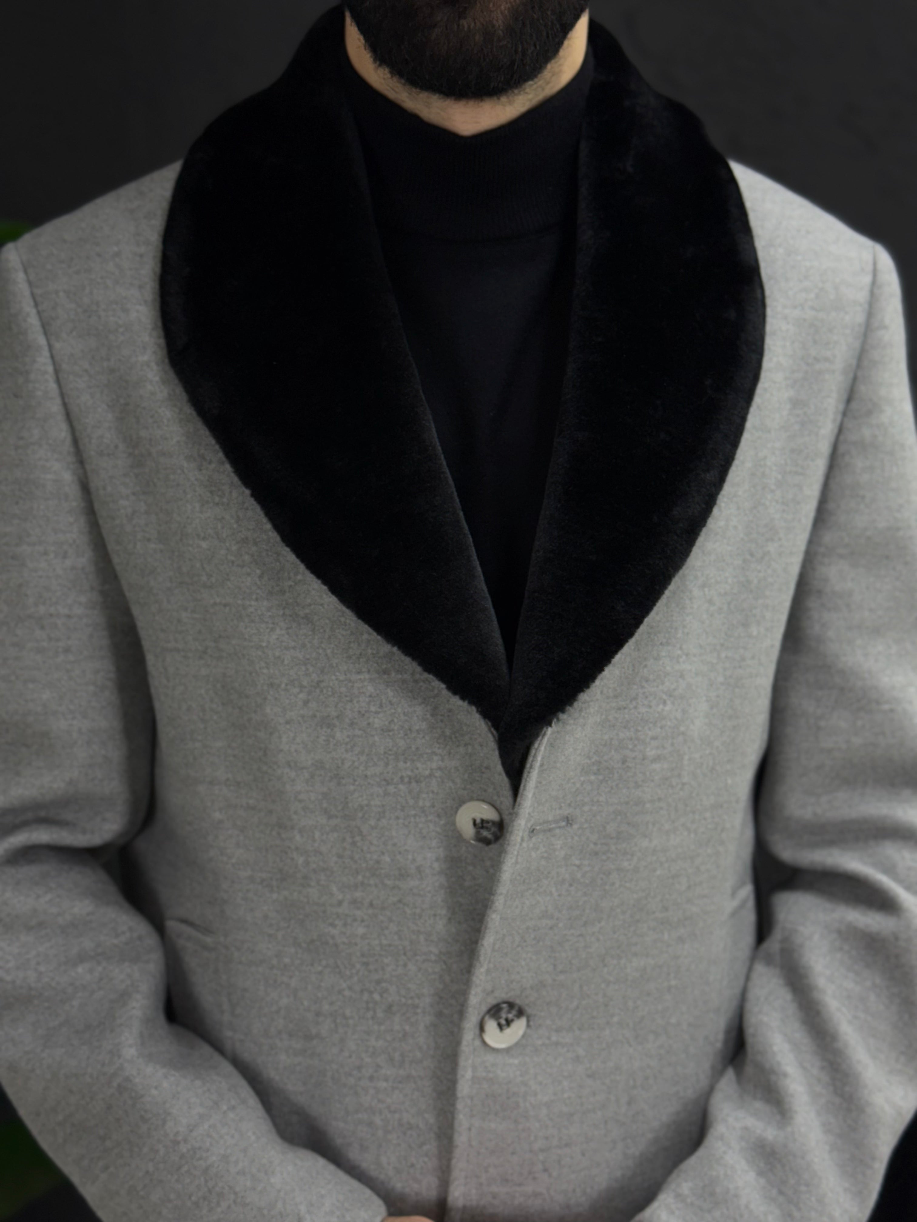 Klasik Körüklü yaka kısa kaşe kaban üç düğmeli kalıp Slim fit