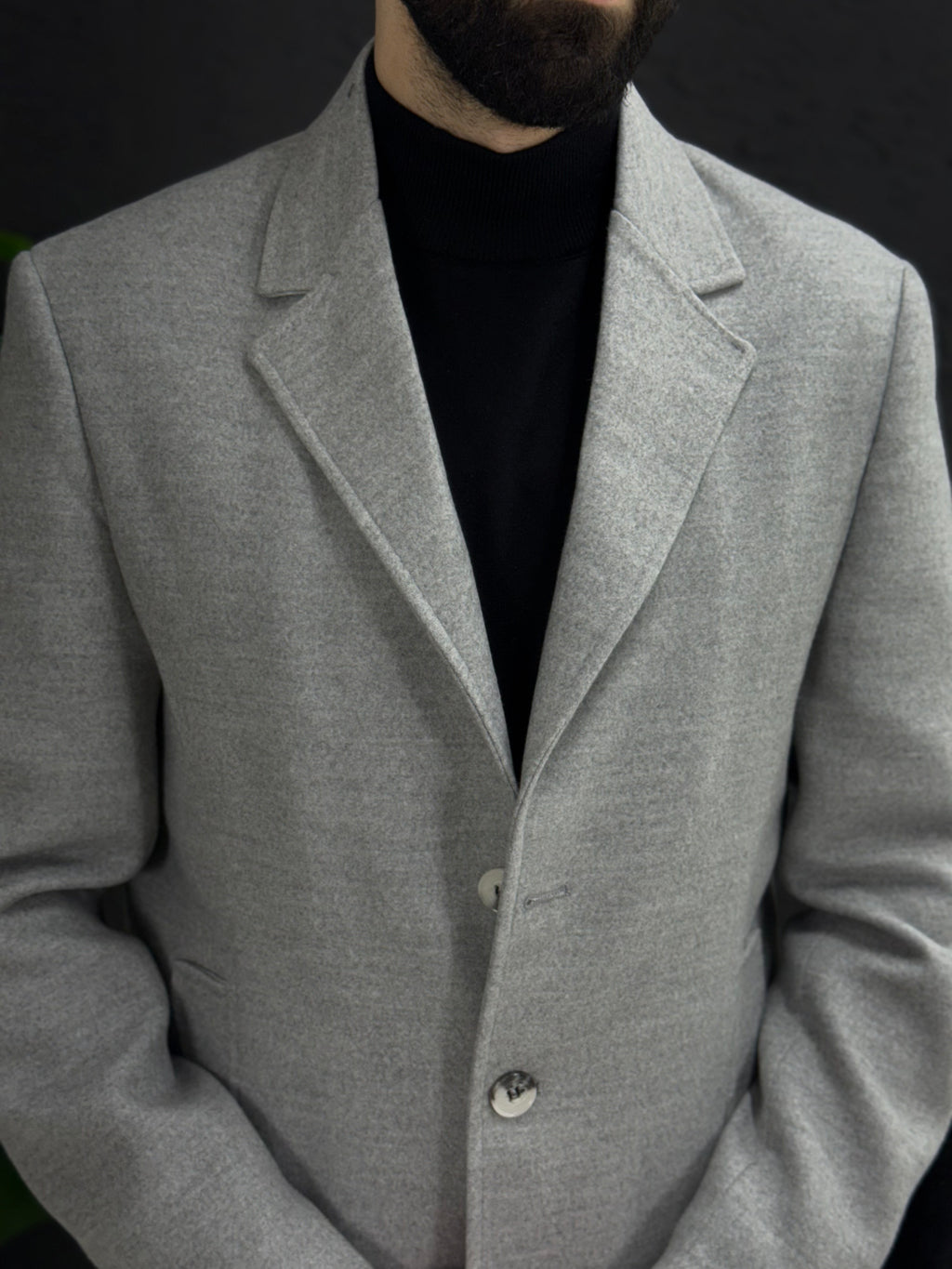 Klasik Körüklü yaka kısa kaşe kaban üç düğmeli kalıp Slim fit