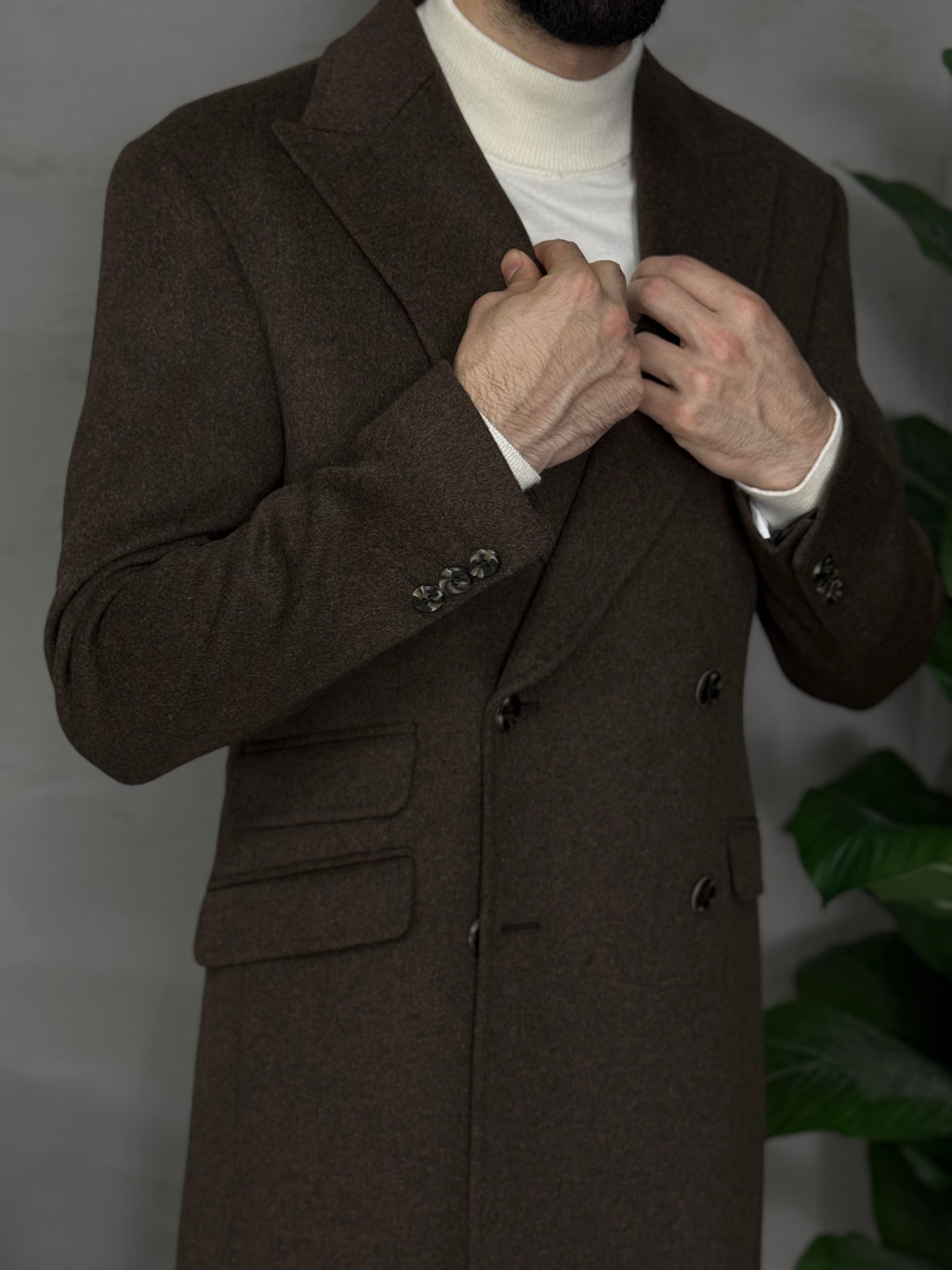 Uzun klasik kaşe kaban kalıbı Slim fit düğmeli