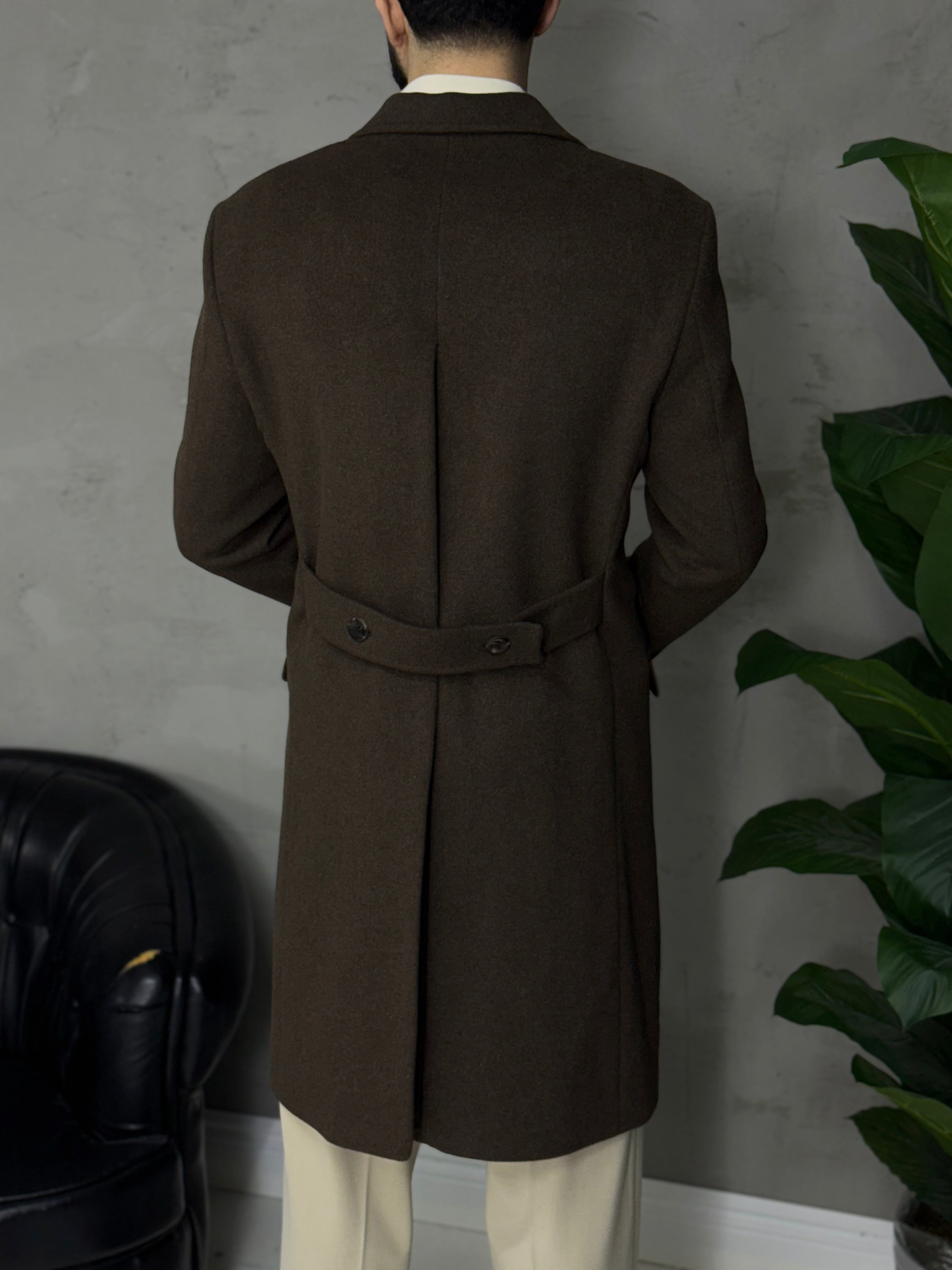 Uzun klasik kaşe kaban kalıbı Slim fit düğmeli