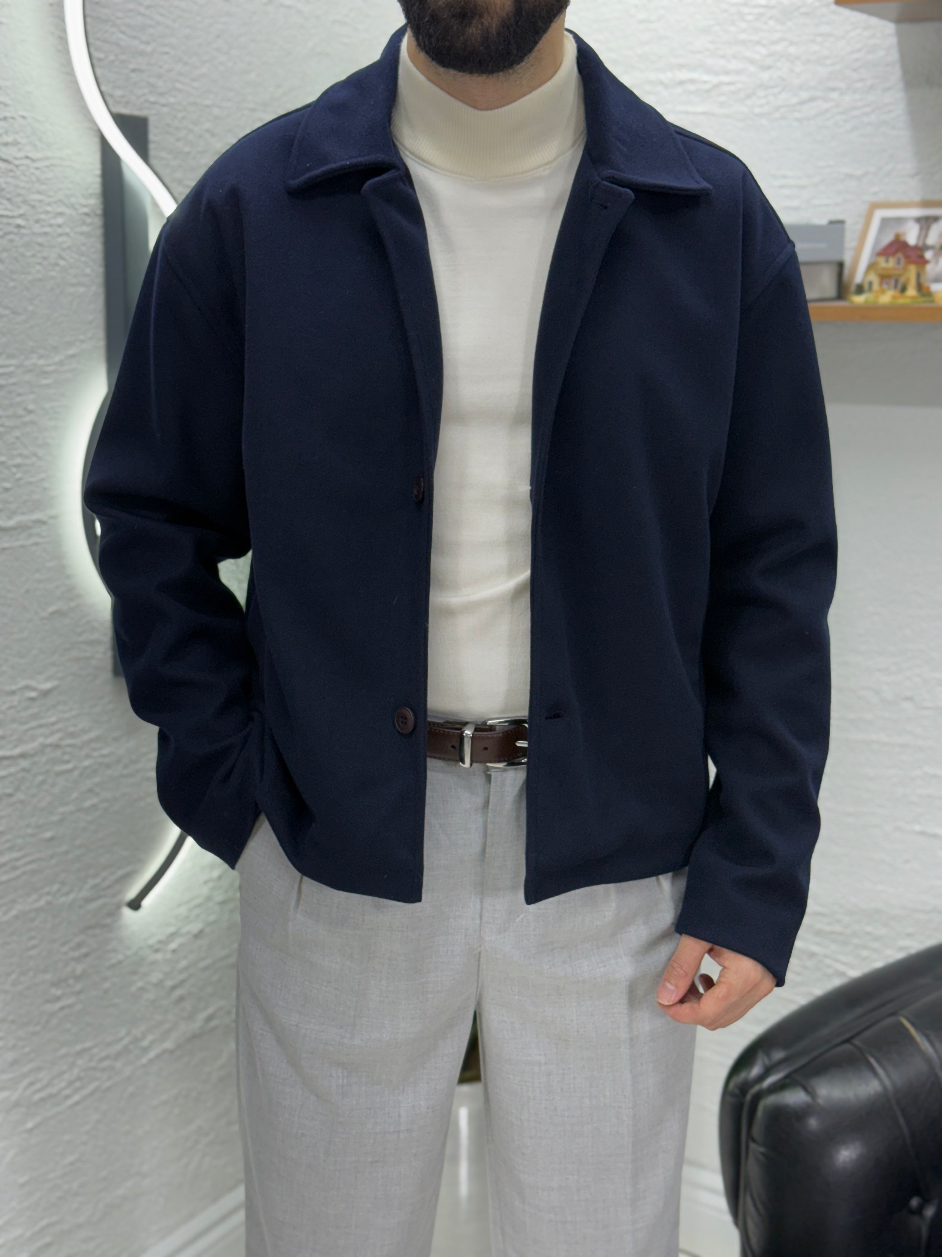 Polo yaka kısa Kaşı ceket düğmeli içi tamamen astarlı