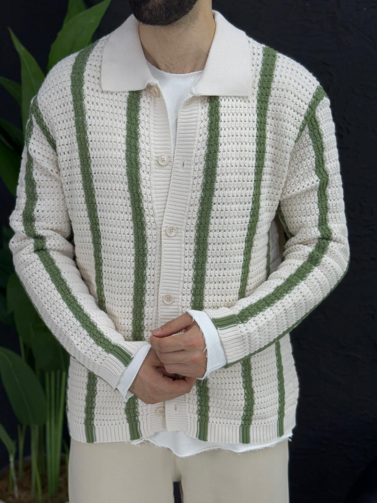 Delikli kışlık gömlek çizgi detaylı kalıp yarım  Oversize