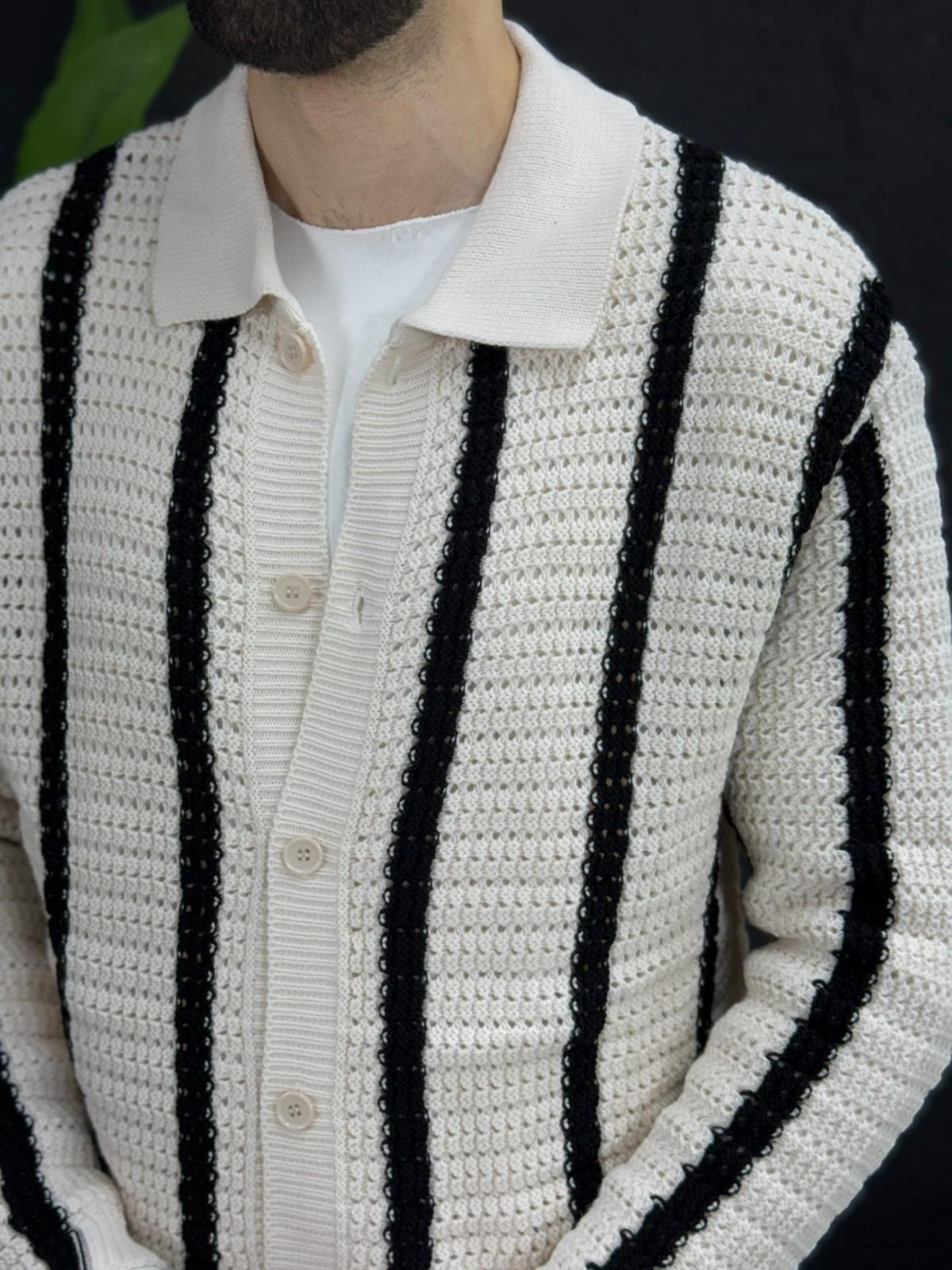 Delikli kışlık gömlek çizgi detaylı kalıp yarım  Oversize