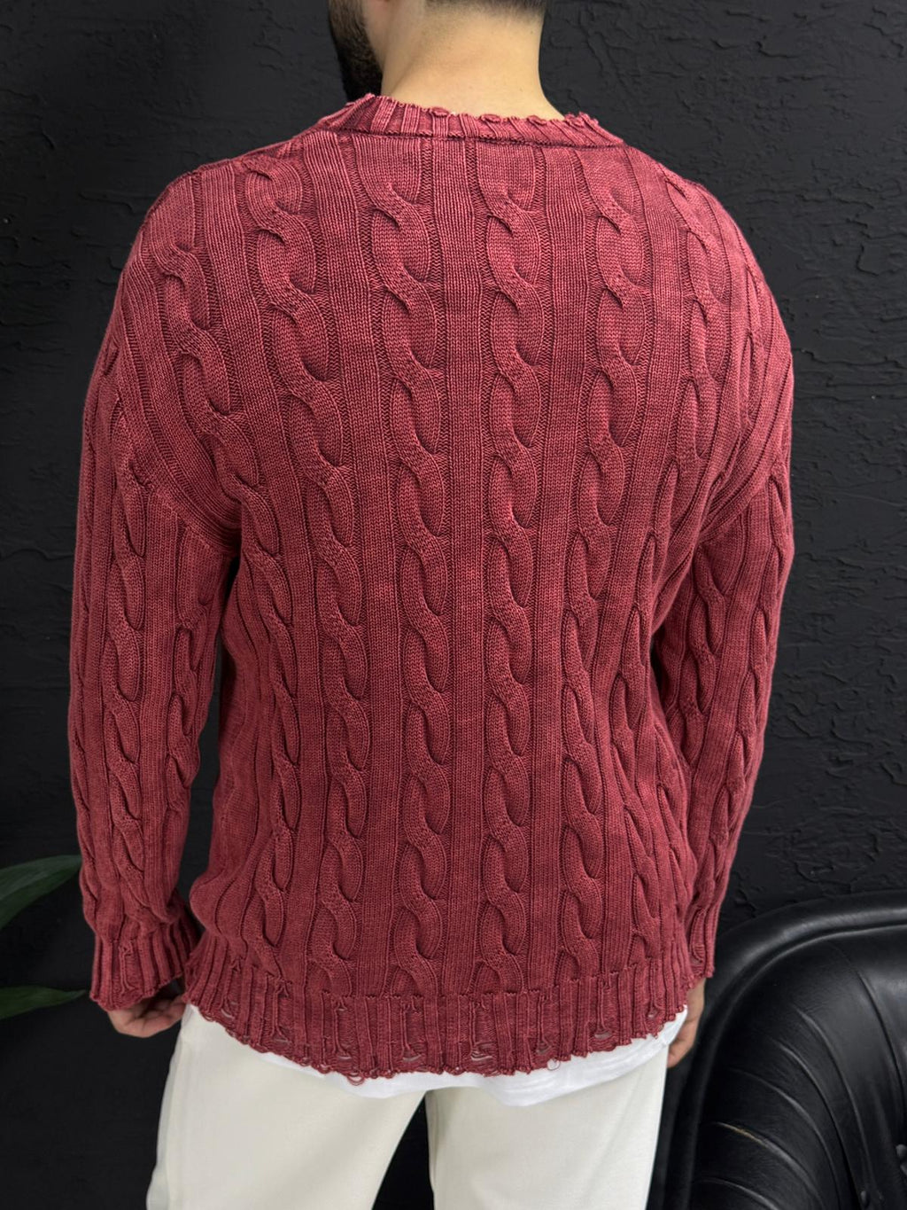 Yıkamalı kumaş kazak %100 triko yırtmac detayı kalıp Oversize