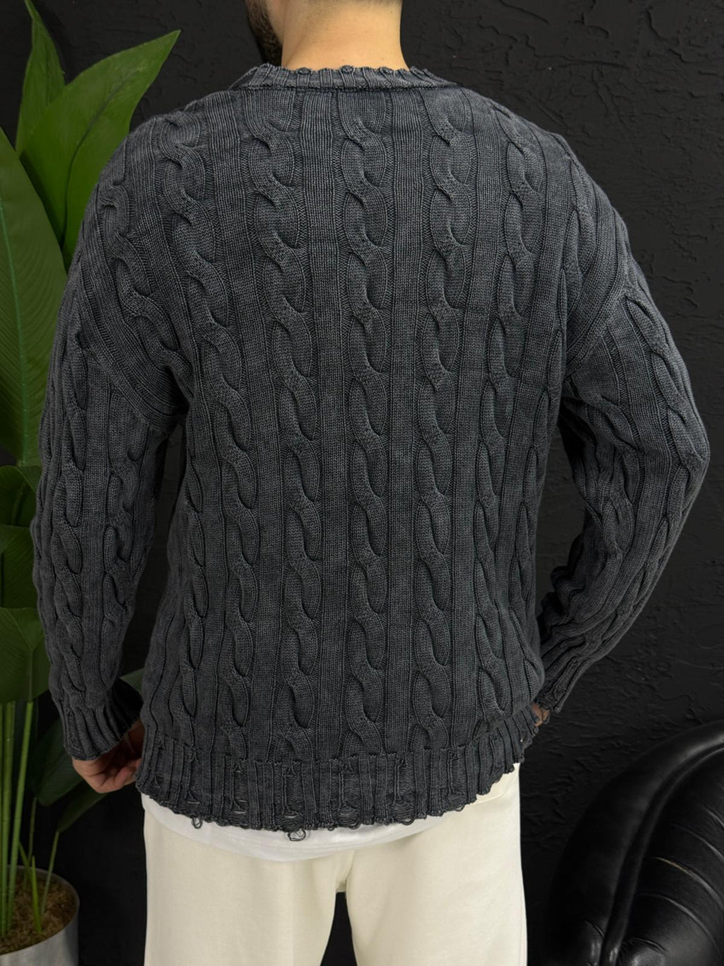 Yıkamalı kumaş kazak %100 triko yırtmac detayı kalıp Oversize