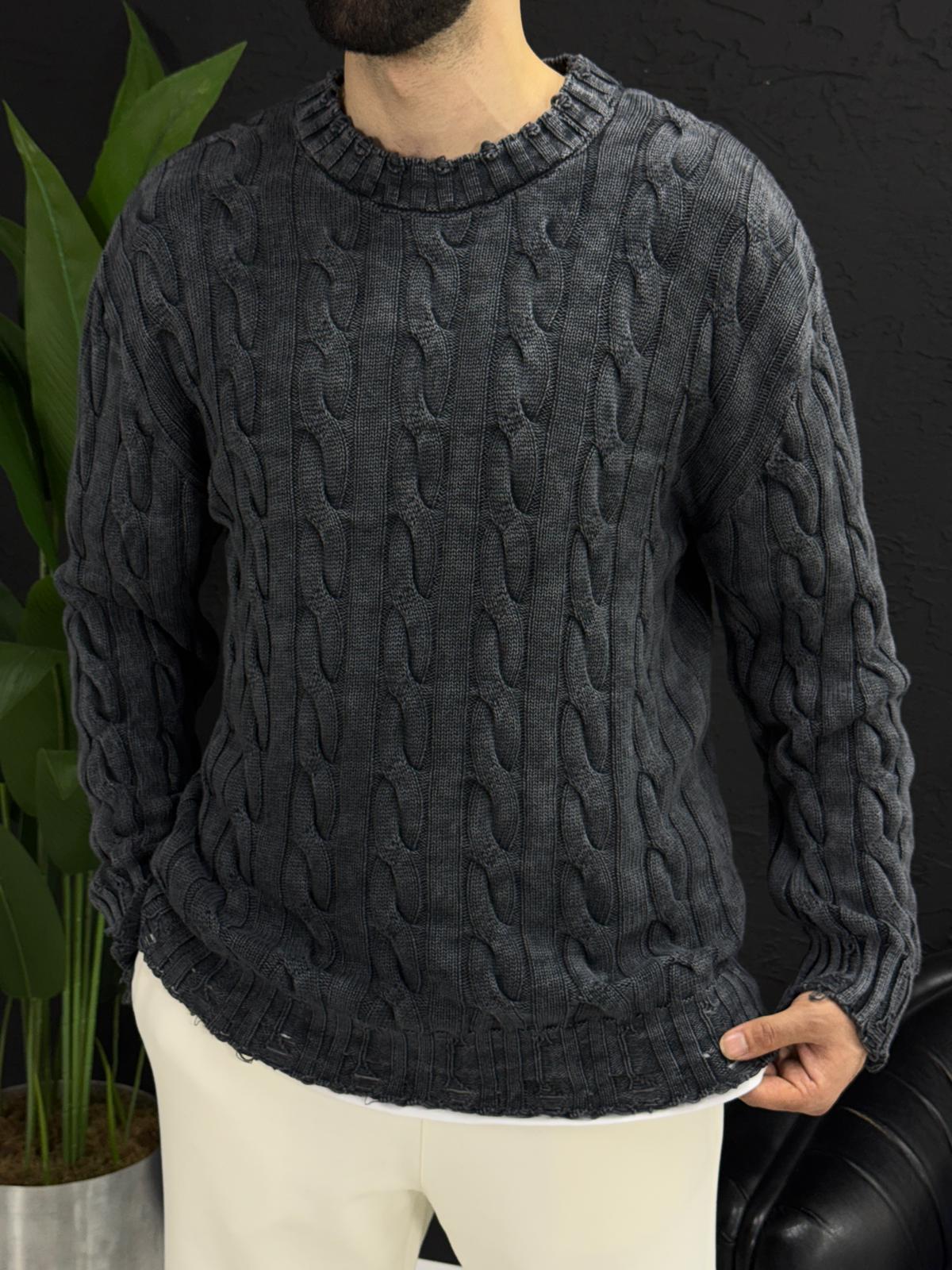 Yıkamalı kumaş kazak %100 triko yırtmac detayı kalıp Oversize